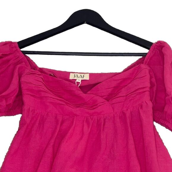 JAAF Gathered Mini Dress in Hot Pink XS Linen Blend - Picture 2 of 8